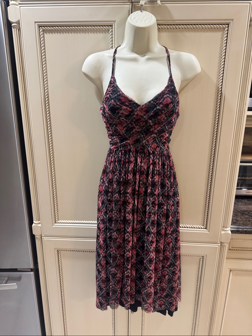 Free People Pink & Black Floral Print Spaghetti Strap Dress XS
